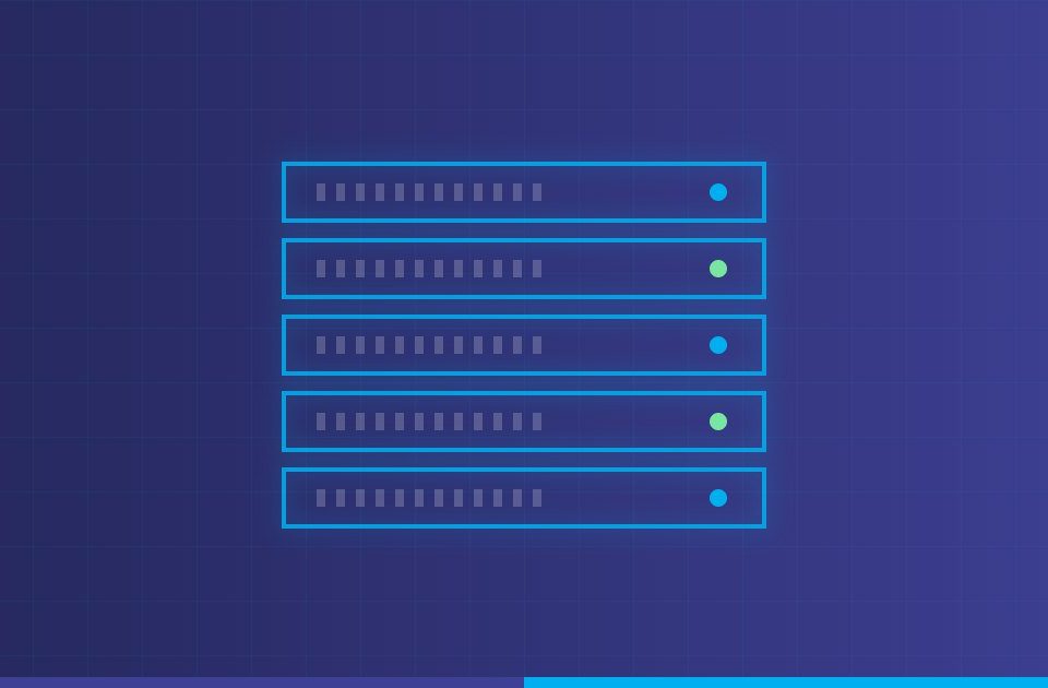 Server rack illustration in Hepsia brand colours